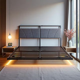 HOJINLINERO Floating Queen Bed Frame with Headboard&Storage Shelf,Ergonomic Queen Size Bed Frame with USB Charging& LED Lights,Platform Bed Frame Noise-Free Metal Slats | Modern Bedroom Design HOJINLINERO