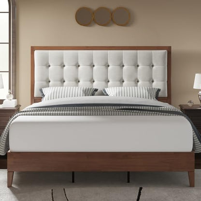 Jocisland King Size Wood Platform Bed Frame with Upholstered Tufted Headboard in Ash Gray - WoodArtSupply