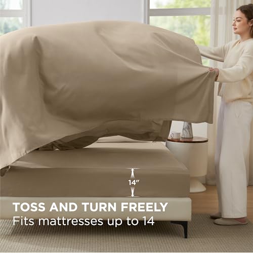 Bedsure King Size Comforter Set - 7 Pieces Light Beige King Bedding Set for All Seasons, Boho Contrasting Design Bed in a Bag with Comforter, Sheets, Pillowcases & Shams Bedsure