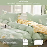 SAPHREAS Floral Daisy Duvet Cover Set Full Size 3pcs Sage Green White Flower Bedding Comforter Cover Set 100% Cotton 1 Duvet Cover 90"x80" 2 Pillow Shams, Comforter Not Included SAPHREAS