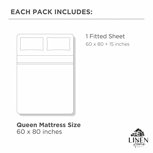 Linen Home 100% Cotton Percale Weave Fitted Sheet, Queen Size, White, 1 Deep Pocket Fitted Sheet, Fits Mattress Upto 16" Crisp and Cool Strong Bed Linen, 60"X80"+15" Linen Home