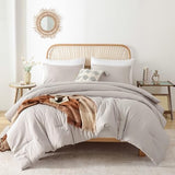 ROSGONIA Queen Comforter Set Linen Grey, 3pcs Queen Size Comforter(1 Boho Gray Comforter & 2 Pillowcases) All Season Lightweight Bedding Blanket Quilt ROSGONIA