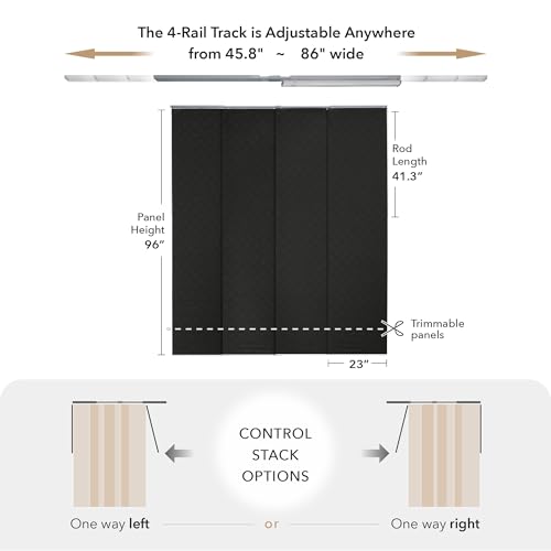 GoDear Design Adjustable Sliding Panel Track Blinds, Fits Windows, Patio Doors, Sliding Glass Doors, Closet Doors, Adjustable Track Width 45.8"- 86", Trimmable Panel Height Up to 96", Black King GoDear Design