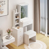29" Makeup Vanity Desk with Slidding Led Lighted Mirror, Large Storage Modern Dressing Table for Small Space with Multi Hidden Shelves and Cabinet Drawers, Touch Control 3-Color Lighting, Stool Chair Breevia