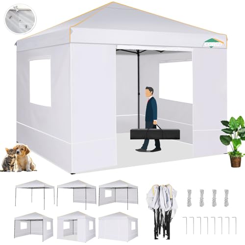 COBIZI 10x10 Canopy Tent with Sidewalls and Mesh Windows 2.0,10x10 Pop up Tent for Parties,Commercial Instant Canopies with Heavy Duty Bag,White Gazebo for Outdoor Activities COBIZI