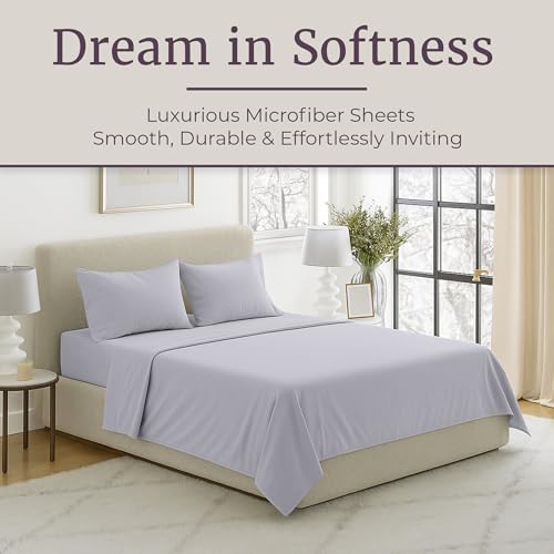 Home, Silver Brushed Microfiber Set-4 Piece Bed Linens-Fitted & Flat Sheets, 2 Pillowcases-Wrinkle by Lavish (Full, Gray) Lavish Home