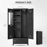 YITAHOME 71" Metal Garage Broom Cabinets with Adjustable Shelves, Vacuum Storage Cabinet with Doors and Drawer, Tool Storage Cabinet for Gym, Basement, Warehouse, Black, Metal YITAHOME