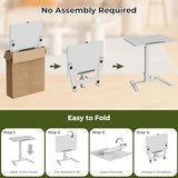 Gibbon Mounts Foldable Standing Desk，Small Mobile Sit-Stand Desk with 90 Tiltable Top，Rolling Rising Laptop Workstation Adjustable Height，Portable Table on Hidden Wheels/4 Lockable Casters，White Gibbon Mounts