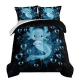 HOSIMA Axolotl Comforter Set Blue Axolotl Pattern Kawaii Bed Set for Kids Bedroom Decor,Twin Bed Set for Girls with 2 Pillowcases. HOSIMA
