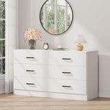 Bigbiglife Wood Dresser for Bedroom, 6 Drawer Double Dresser, Modern Chest of Drawers with Deep Drawers, Large Storage Organizer for Living Room, Closet,15.8" D x 47.2" W x 27.7" H (White) Bigbiglife