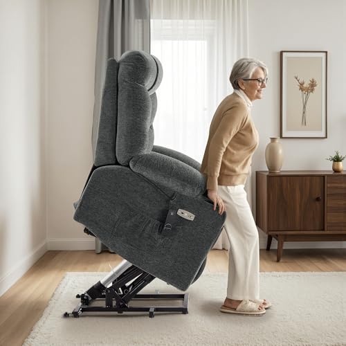 MCombo Oversized Power Lift Recliner Chair with Extended Footrest, Extra Wide for Big and Tall Elderly People, Fabric R7289 (Dark Gray, Medium-Oversize)