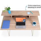 Stand Steady Joy Desk | Modern Stand Up Workstation with Storage Cubbies | Pretty Standing Desk with Large Desktop | Multifunctional Table for Home & Office (Maple / 48 x 42) Stand Steady