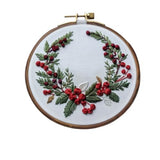 Christmas Embroidery Kit DIY Hand Embroidery Starter Cross Stitch Kits, Christmas Ornaments Embroidery with Stamped Pattern,Cotton,Threads,Needles,Instructions for Adults Beginners (Wreath)