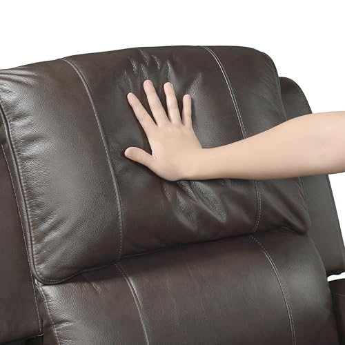 Lexicon Manual Double Reclining Loveseat with Center Console, Top Grain Leather Match Wall Hugger Recliner Loveseat, Storage, Cup Holders, High Density Foam Over Pocket Coils, for Living Room, Brown Lexicon