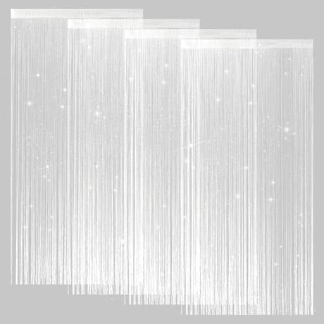 4 Pieces Glitter String Curtains Doorway Beads Curtains, 39 x 79 Inch Hanging Fringe Hippie Room Divider Door String Curtain Boho Doors Tassel for Doorways, Windows, Closet, Privacy Decor (White) VavoStocks