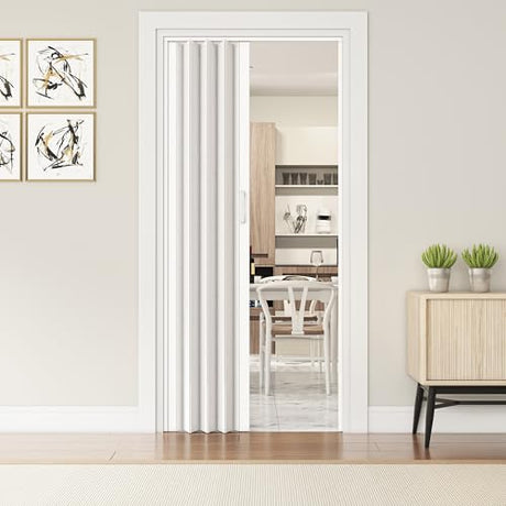 48" W Premium Foldable Accordion Doors, Double Walled Heavy Duty Folding Doors for Interior, Privacy Room Divider, White Oak Techni Home