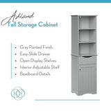 RiverRidge, Gray Ashland Bathroom Freestanding Storage Cabinet with Three Open Shelves and Drawer, Size RiverRidge