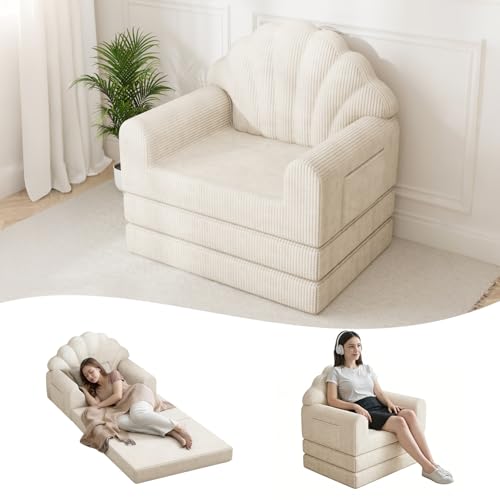 DSNAPE 2-in-1 Folding Sofa Bed with Back Support, 75" D x 34" W Convertible Futon Sleeper Chair for Adult, Fold Out Bean Bag Floor Foam Lounger Couch for Living Room Bedroom Small Space, Beige DSNAPE