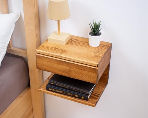 WOODCHES Floating Nightstand Side Accent or End Table with Storage Drawer, Wood Bedside Shelf, Handmade Floating Table (CAPE TOWN) - WoodArtSupply