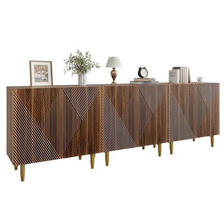 BREEZEHEAT Sideboard Buffet Cabinet with Storage, Fluted Accent Cabinet with 6 Doors, Mid Century Modern Console Table with Adjustable Shelves, Stylish Credenzas for Living Room or Entryway, Walnut BREEZEHEAT