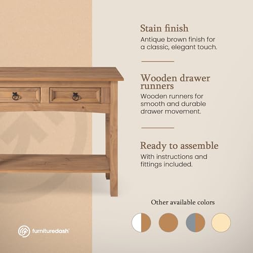 Furniture Dash Solid Wood Console Table Corona with 2 Drawers 34.49" W, 12.64" D, 28.82" H - Farmhouse Entryway Table with Storage Shelf, Tables for Living Room, Hallway Foyer for Office & Bedroom Furniture Dash
