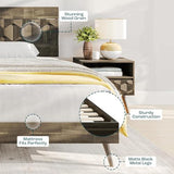 Oliver Queen Size Bed Frame - 15-Inch Mid Century Design with Rattan Headboard, Bohemian Style, No Box Spring Needed, Easy Assembly in Caramel Bme