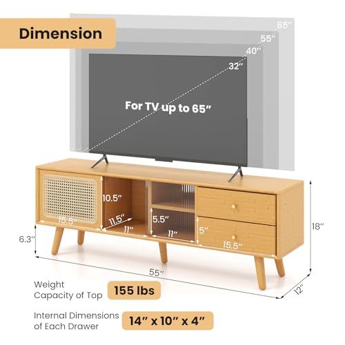 Byroce Bamboo Stand for TVs up to 65’’, Natural