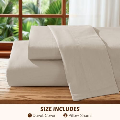 RTHX92N 100% Linen Duvet Cover Set Full Size, Pure Natural French Flax Linen Duvet Cover, Breathable for Hot Sleepers, Zipper Closure & Corner Ties - 3 Piece (Linen,Full) RTHX92N