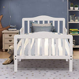 Costzon Toddler Bed, Classic Wood Kids Bed Frame w/Double Safety Guardrail, Low to Floor Design, Wooden Slat Support, Fits Full Size Crib Mattress, Bedroom Furniture for Boys & Girls (White) Costzon