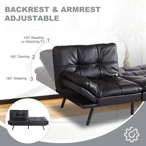 MUUEGM Futon Sofa Bed Convertible Couch,Memory Foam Futon Sofa Couch,Sleeper Futons Sofa Couches,Small Splitback Modern Loveseat Sofa Bed for Living Room,Office,Apartment,Faux Leather,Black. MUUEGM