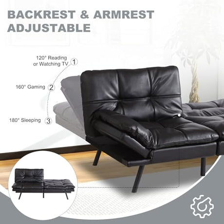 MUUEGM Futon Sofa Bed Convertible Couch,Memory Foam Futon Sofa Couch,Sleeper Futons Sofa Couches,Small Splitback Modern Loveseat Sofa Bed for Living Room,Office,Apartment,Faux Leather,Black. MUUEGM