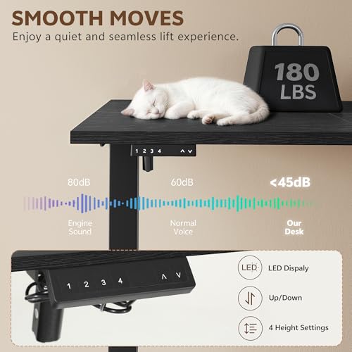 Homiflex 47 Inch L Shaped Standing Desk with 3 Drawers Electric Standing Desk with Storage Computer Desk Adjustable Height with Power Outlets 4 Memory Presets for Home Office Black Homiflex