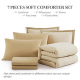 WRENSONGE Queen Comforter Set- 7 Pieces Beige Bed in a Bag Queen with Fitted Sheet, Flat Sheet, 2 Pillow Shams, and 2 Pillowcases- Warm Bed Set for All Season WRENSONGE