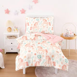 Wake In Cloud - Toddler Bedding Set for Girls, Cute Unicorn Floral Botanical, 4 Pieces Soft Crib Bed Set Including Comforter, Sheets and Pillowcase, Light Cream Wake In Cloud