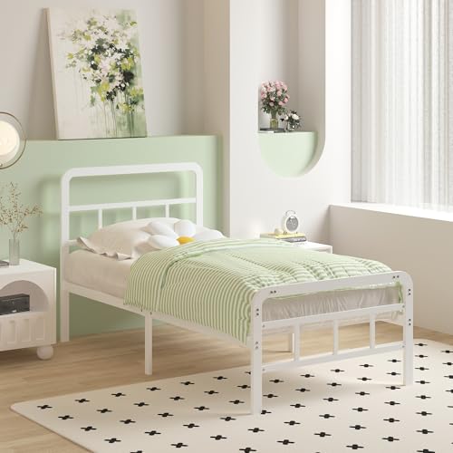 Cieemine 14 Inch White Twin XL Bed Frames with Headboard and Footboard, Heavy Duty Bed Frame Twin XL with Underneath Storage, No Box Spring Needed, Easy Assembly Cieemine