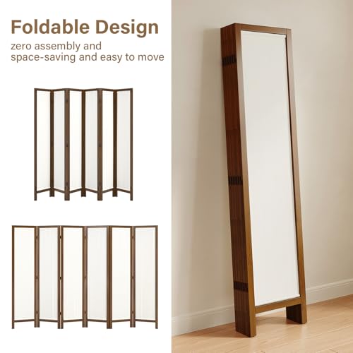 Linen Room Divider Privacy Screen, Foldable Wood Frame Partition Room Dividers with Removable Linen Fabric Curtain, Room Divider Panel, Zero Assembly for Home, Office, or Studio Brown 6 Panel Svimi