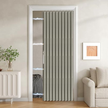 Jilron 100% Blackout Fabric Folding Door Curtain with Magnetic Closure - Accordion Style for Sliding Doors, Closets,Wardrobe and Temporary Door Solutions Doorway Curtains（W42 x L78, Grey 1 Panel） Jilron