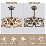 CICIYIG Ceiling Fans with Lights, Farmhouse Ceiling Fan Light Caged, 18" Rustic Boho Fan Lights Wood Chandelier Fan Fixtures Vintage Bladeless Ceiling Fan Remote Dining Room 6xE12 Base (White-1) CICIYIG