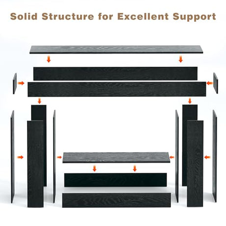 HUAHUU 63 Inches Long Console Table, Sofa Table with Storage Behind Couch, Entryway Table with Open Storage, Farmhouse Console Tables for Entryway, Living Room, Hallway, Black HUAHUU
