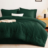 CozyLux Full Size Comforter Sets with Sheets Seersucker 7 Pieces Emerald Green Bed in a Bag Textured Luxury Soft Bedding Set with Down Alternative Comforter, Sheets, Pillowcases & Shams for All Season CozyLux