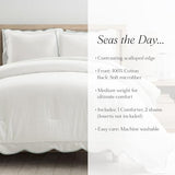 Lush Decor Coastal Chic Scalloped Edge Comforter Set, 3 Piece Set Full/Queen, Blue & White - Queen Bedding Set - White Comforter - Coastal Decor Lush Decor