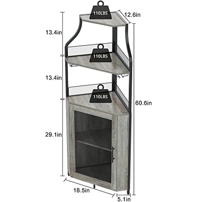 GAOMON Corner Wine Bar Rack Cabinet with Detachable Wine Rack, Bar Cabinet with Glass Holder, Small Sideboard and Buffet Cabinet with Mesh Door (Grey) - WoodArtSupply