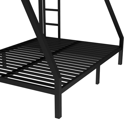 Bellemave Twin Over Full Bunk Bed for Teens, Twin Over Full Bunk Bed Frame with 2 Side Ladder and Full Length Guardrail, Easy Assemble Bunkbeds, Noise Reduced, Mattress Not Included, Black Bellemave