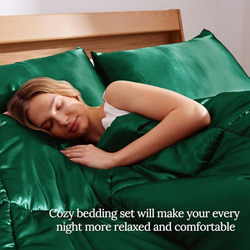Whale Flotilla 2-Piece Reversible Silky Soft Twin Size Comforter Bedding Set, Luxurious Satin Comforters with Satin Pillowcase, Lightweight Duvet for All Seasons,Deep Green Whale Flotilla