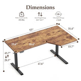 Klicelor 63 Inch L Shaped Standing Desk, Adjustable Height Corner Desk for Home Office Workstation, Sit Stand Desk with Two-Piece Desktop, Rustic Brown Klicelor