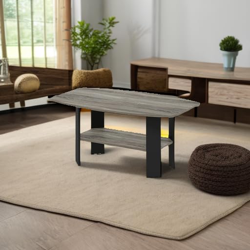 Furinno Simple Design Coffee Table, French Oak Grey/Black Furinno