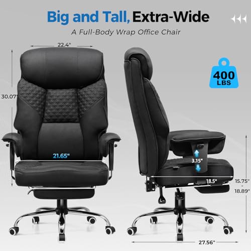 GTRACING Big and Tall Office Chair 400LBS Wide Ergonomic Fabric Deluxe Embossing Designed Gaming Chair with Foot Rest,150°Reclining Adjustable Armrests Pocket Spring Back Support and Pillow GTRACING
