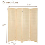 4 Panel Bamboo Room Divider, 5.6 FT Folding Privacy Screen, Bamboo Panel Divider Screen for Room Separation, Freestanding Partition for Home, Office, Bedroom (Beige) ZFFURN