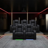Weilianda Home Theater Seating Top Grain Leather Zero Gravity Recliner Chair Power Headrest Recline Movie Seat Gaming 7 Colors Mood Light Sofa with Tray Table USB Charge Row of 3 Loveseat Right Black Weilianda