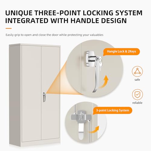 INTERGREAT Metal Storage Cabinet with Locking Doors, 72" Tall Wardrobe Closet with Lock and Hanging Rod, Steel Storage Locker Closet with 4 Shelves for Home Office, Garage, Grey INTERGREAT